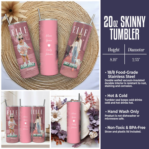 Custom Fashion Magazine Style Tumbler – Personalized Mom & Baby Photo with Name & Quotes